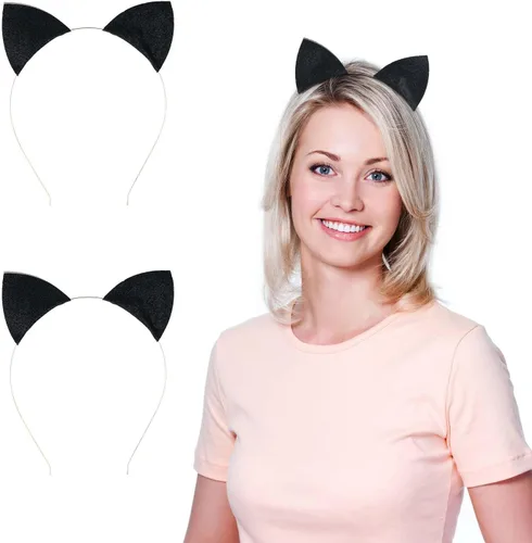 Vista 7 de 2 diademas de orejas de gato con purpurina, orejas de gato de Navidad, lindos accesorios para el cabello para mujer