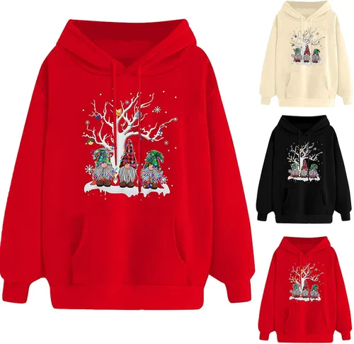 Vista 6 de SIUMOPA Christmas Womens Graphic Printed Hoodies Xmas Tree Pattern Pullover Casual Loose Fit Sweatshirt Oversized Trendy Top