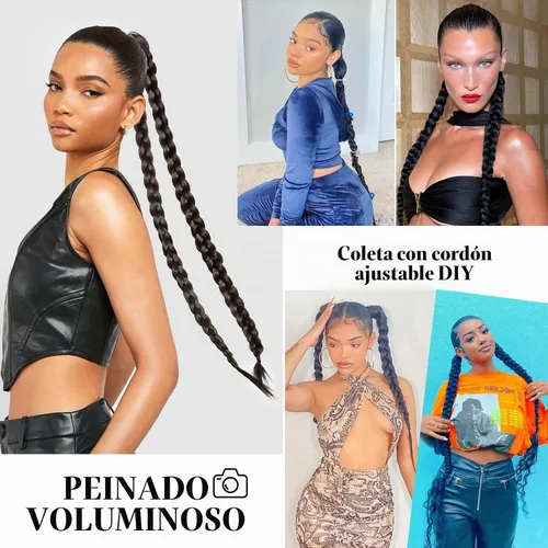 Vista 8 de WIGER Cola de caballo larga trenzada para mujeres negras de 34 pulgadas con cordón de ajuste, cola de caballo Yaki recta con clip, extensiones
