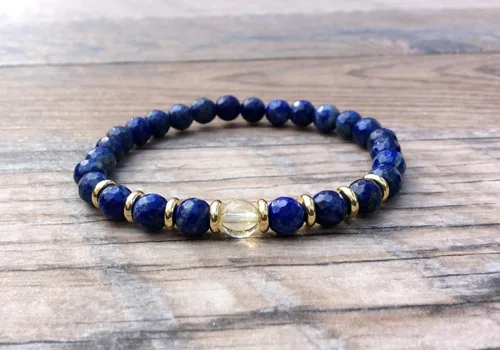 Vista 6 de Pulsera de lapislázuli con citrino focal, chakra plexo solar, piedra natal de noviembre