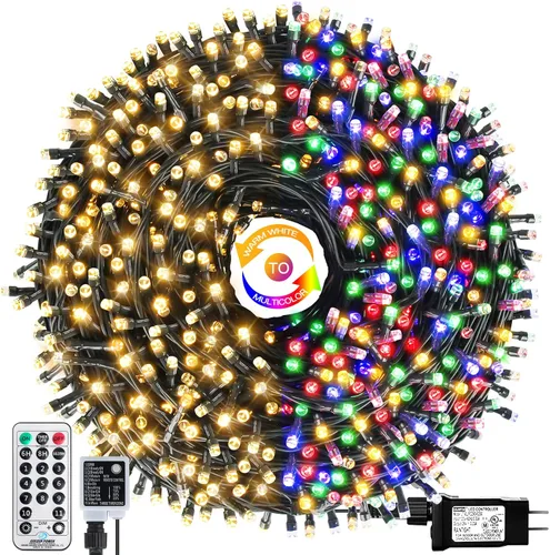 Vista 10 de Guirnalda de luces de Navidad con enchufe de extremo a extremo, 8 modos, 108 pies, 300 LED, IP55, impermeable, con certificación UL
