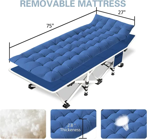 Vista 3 de Paquete de 2 catres de camping con colchón, catres cómodos para catres de dormir para adultos, cama plegable de doble capa Oxford, fácil