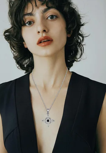 Vista 5 de Vito Juego de joyas de plata de ley 925 con nudo de bruja de obsidiana para mujer, Nudo de Bruja Plata 925, dije original para mujer, aretes