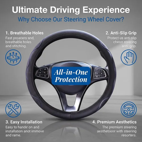 Vista 5 de Funda elástica para volante de coche universal de 15 pulgadas, fundas de volante de microfibra suave de cuero transpirable, antideslizante