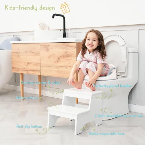 Vista 3 de Forbena Taburete de madera para fregadero de baño, taburete de inodoro blanco para niños para entrenamiento de orinal, taburete de 2 escalones