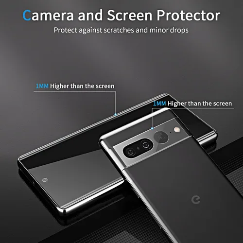 Vista 6 de Paquete de 2 + 2 protectores de pantalla de privacidad para Google Pixel 8, antiespía, película de vidrio templado 9H curvada 3D, resistente a