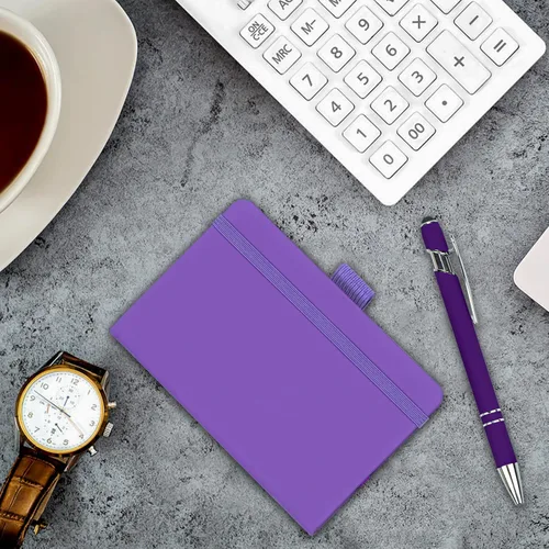 Vista 7 de Paquete de 2 cuadernos de bolsillo rayados con bolígrafo, cuaderno de tapa dura A6, mini bloc de notas de 3.7 x 5.5 pulgadas, papel grueso de 3.53