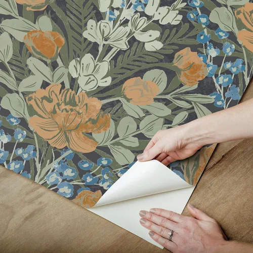 Vista 5 de By Dylan M Dark Multi Moody June Blooms - Papel tapiz para despegar y pegar, color azul