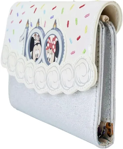 Vista 2 de Loungefly Cartera Disney 100 Celebration Cake Carteras Disney, Blanco, Cartera con cierre de solapa