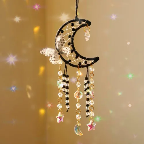 Vista 14 de Artilady Atrapasueños para niñas – Atrapasueños de mariposa pequeña negra con cristales, bonita decoración de habitación para adolescentes y niños