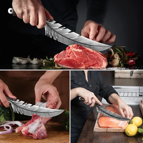 Vista 6 de Cuchillos de chef profesionales, cuchillo de deshuesado de plumas afiladas con vaina, cuchillo de chef de acero de alto carbono, cuchillo