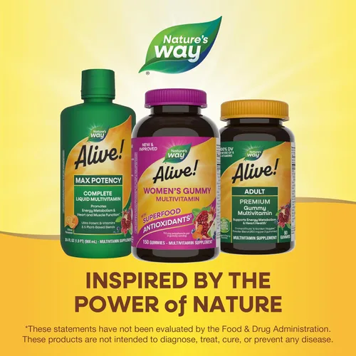 Vista 7 de Nature's Way Alive! Multivitaminas diarias de gomitas para mujer, 16 vitaminas y minerales, metabolismo energético*, piel y uñas, vegetariano, sabor