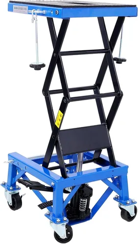 Vista 4 de Gato hidráulico de elevación de motocicleta de alta resistencia de 300 libras con 4 ruedas para bicicletas pequeñas de cross, mesa elevadora