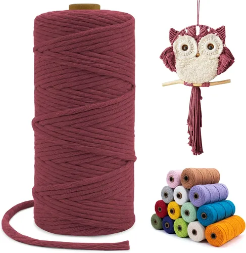 Vista 111 de Cuerda de macramé de una sola hebra de 0.197 in x 110 yardas, cuerda de macramé de algodón natural de 0.197 in, cuerda de algodón grueso para colgar