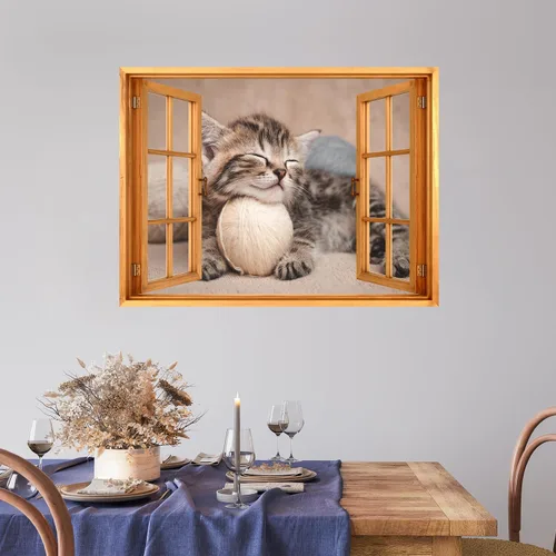 Vista 22 de wall26 Adhesivo decorativo para pared, diseño de oso y mariposa fuera de una ventana abierta, no se pega ni se pega, papel tapiz no tejido