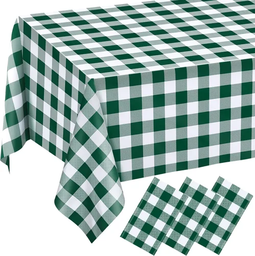 Vista 14 de 2 Pcs Light Blue Gingham Tablecloth Blue Disposable Plastic Checkered Table Cloths for Parties Disposable, Waterproof Rectangular Blue Table Cover