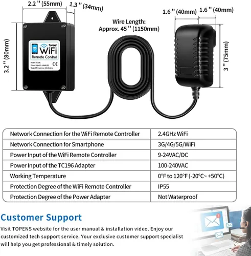 Vista 7 de TOPENS TC196 Tuya Control remoto WiFi para abridor automático de puerta batiente y corrediza, abridor de puerta de garaje con aplicación iOS