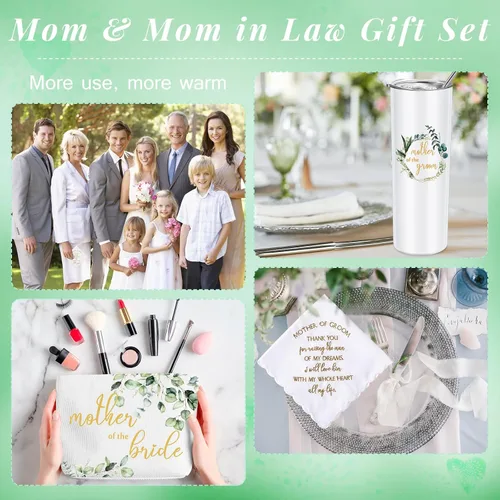 Vista 5 de Sieral Paquete de 6 vasos de 20 onzas para madre del novio y la novia, regalos de boda, bolsa de maquillaje para madre de la novia y el novio, bolsa