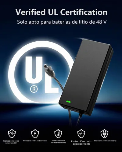 Vista 2 de Cargador de batería de litio de 48 V - Cargador rápido de 54.6 V 2 A con certificación UL para bicicleta eléctrica, con apagado automático, control