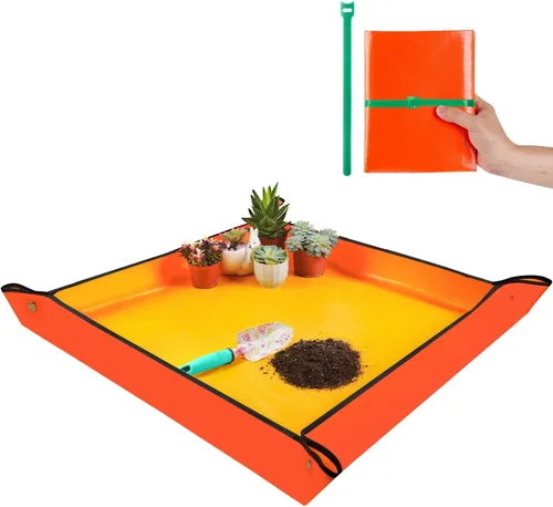 Vista 13 de Tapete de trasplante de 26.8"X26.8" para plantas de interior para controlar el desorden, tapete de bandeja de jardinería plegable e impermeable 1