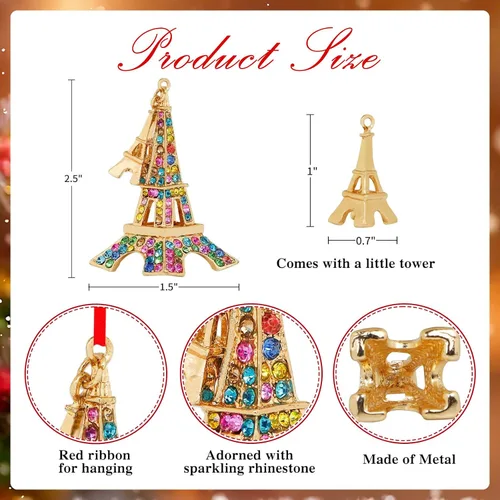 Vista 7 de PETCEE Adornos navideños de la Torre Eiffel 2025 - Adornos de metal de la Torre Eiffel de París para árbol de Navidad, decoraciones de la Torre