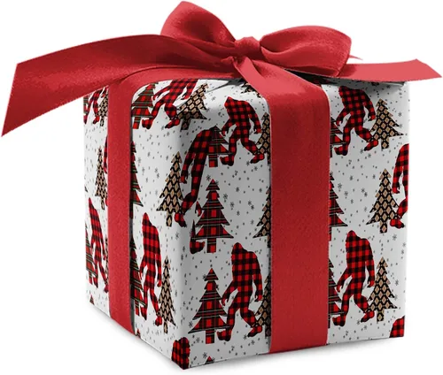 Vista 9 de Papel de regalo de lujo de Navidad con diseño de pie grande, papel de regalo grueso para árbol de Navidad, decoración de Navidad Sasquatch
