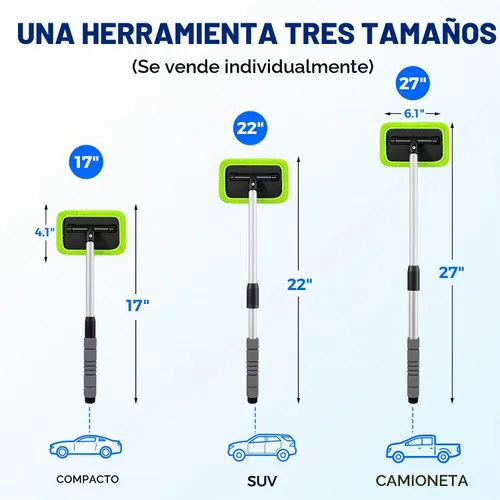 Vista 9 de XINDELL Herramienta de limpieza de parabrisas para automóvil, limpiador de ventanas con mango extensible con almohadillas de microfibra