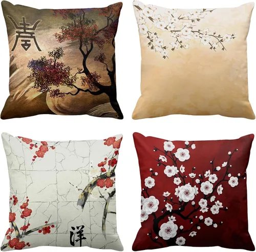 Vista 8 de ArtSocket Juego de 4 fundas de almohada naranja tribal Kuba inspiradas en la tierra, colores geométricos, étnicos, negro, marrón, barro, africano