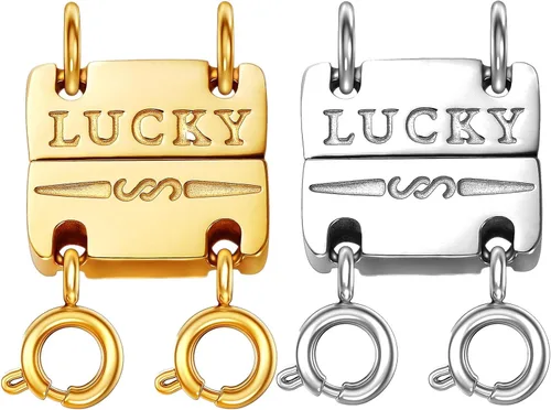 Vista 9 de Dailyacc Collar de la suerte, cierre de capas de oro de 18 quilates y plata, múltiples cierres de collar fuertes para separador de aspecto en capas