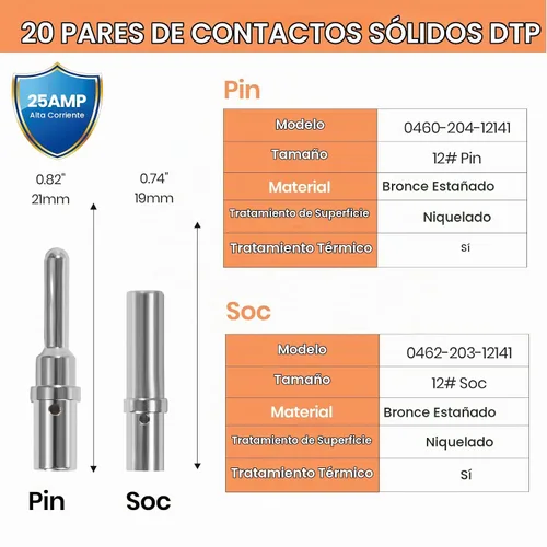 Vista 6 de Kit de 200 piezas de conectores de pin sólido para conectores Deutsch - Kit de contactos de barril cerrado tamaño 12 16 20 terminales macho y hembra