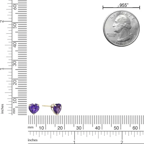 Vista 6 de Aretes de tuerca con forma de corazón con piedras preciosas de 0.236 in para mujer, en oro amarillo de 10 quilates con forma de corazón Lavari