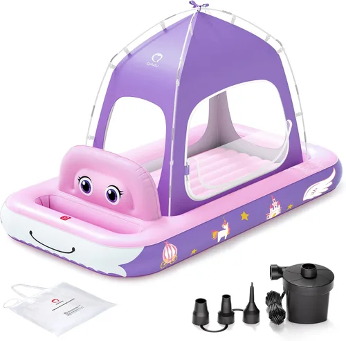 Vista 13 de QPAU Cama de viaje inflable para niños pequeños con tienda de campaña y Rojo