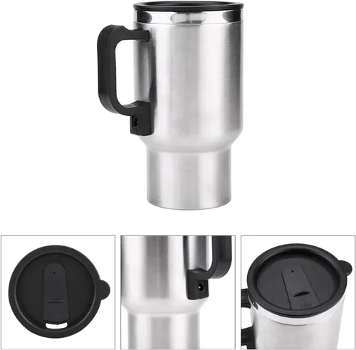 Vista 6 de Taza eléctrica para automóvil, 12 V, 15.2 fl oz, eléctrica en el automóvil, taza de calentamiento de viaje de acero inoxidable, taza de café, té