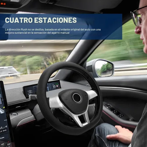 Vista 4 de Funda para volante de automóvil, funda de cuero en forma de D con forro antideslizante, parte inferior plana transpirable, protector de volante