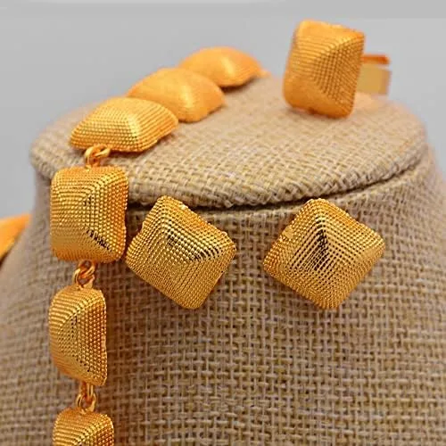 Vista 5 de Juego de joyas etíopes de Dubái de color dorado, para bodas, mujeres, collares, pendientes, joyería eritrea, regalos