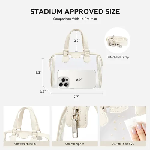Vista 4 de BOSTANTEN Bolsa transparente aprobada para estadios con asa superior para eventos, conciertos, viajes, uso diario