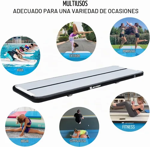 Vista 6 de AKSPORT - Tapete de aire para gimnasia o acrobacias, inflable, con bomba de aire para uso en el Negro