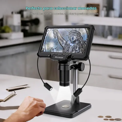 Vista 4 de Leanking Microscopio digital para adultos y niños, microscopios de lupa de monedas de pantalla de 7 pulgadas para monedas de error, PCB, errores
