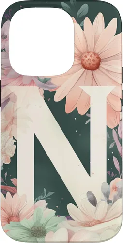 Vista 17 de iPhone 16 Beautiful Daisy Flowers Initial Letter N Monogram Watercolor Case