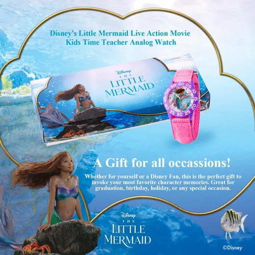 Vista 6 de DISNEY The Little Mermaid Live Action - Reloj analógico de cuarzo para niños, Rosado, Moderno