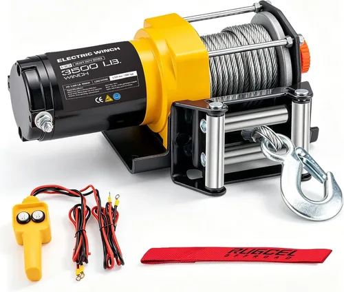 Vista 7 de RUGCEL - Cabrestante eléctrico de 2500LB 12V para ATV UTV, con guía de rodillos y placa de montaje