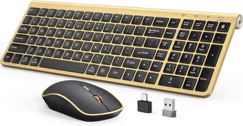 Vista 12 de Combo de teclado y mouse inalámbricos JOYACCESS, teclado de mecanógrafo ergonómico de 2.4G con receptor Type-C y inclinación ajustable
