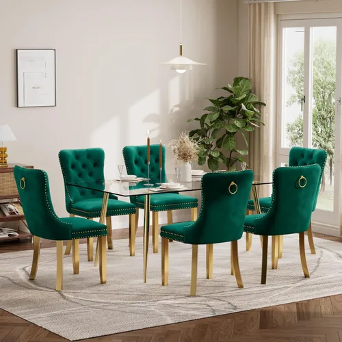 Vista 26 de Baysitone Juego de mesa de comedor de cristal de 51 pulgadas para 4, juego de 5 piezas de comedor moderno, mesa de cocina rectangular de vidrio