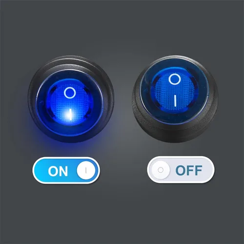 Vista 3 de Interruptores basculantes redondos de encendido y apagado impermeables SPST de 3 pines 12V 20A con luz azul iluminada, interruptor eléctrico