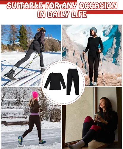 Vista 7 de Conjunto de ropa interior térmica con forro polar para mujer, capa base larga para invierno, clima frío, suave, cálido, parte inferior