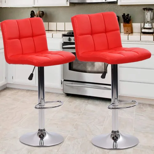 Vista 9 de Dkeli Juego de 2 taburetes de bar giratorios de altura ajustable con respaldo de piel sintética duradera, silla de comedor moderna y alta para sala