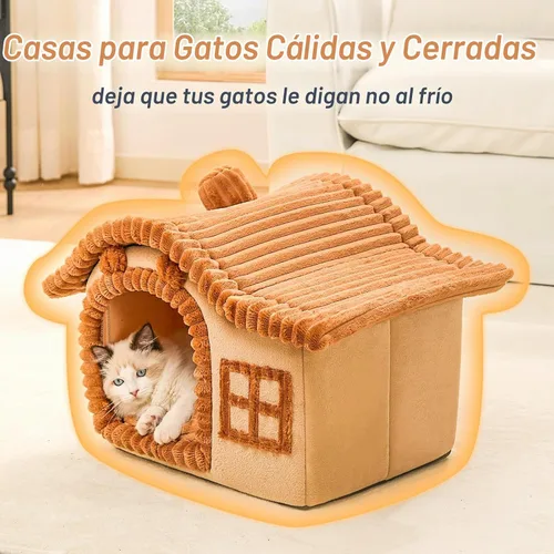 Vista 2 de Jiupety Casas de Gatos con Forma de Oso para Gatos de Interior, Cueva de Cama para Gatos Linda con Chimenea, Suficiente Espacio Interior, Casa Suave