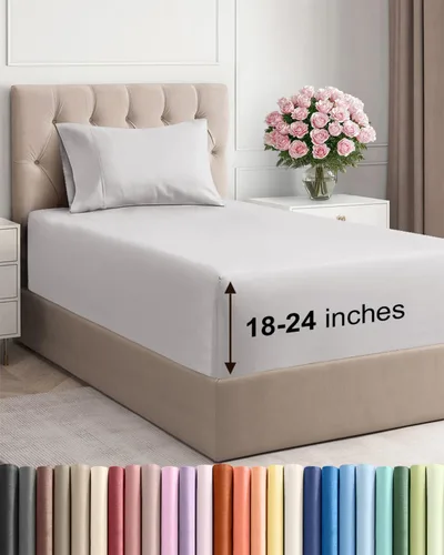 Vista 126 de Sábanas individuales de bolsillo extra profundo, sábanas transpirables y refrescantes de 3 piezas, juego de sábanas de lujo para hotel, suaves, sin