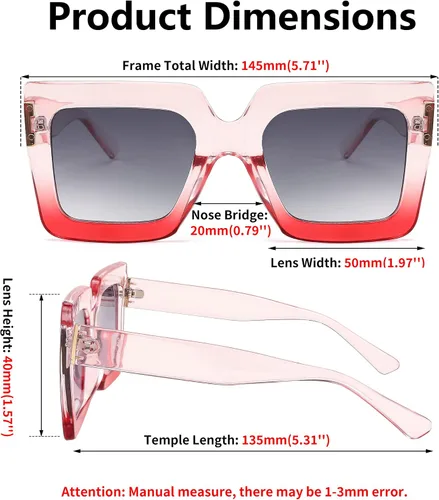Vista 6 de FEISEDY Gafas de sol cuadradas de gran tamaño para mujer, de lujo, grandes, protección UV400, B2380