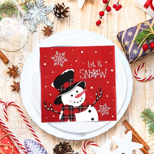 Vista 6 de 100 PIEZAS Servilletas de Papel de Navidad Muñeco de Nieve Deja que Nieve Servilletas Desechables Servilletas de Almuerzo de Invierno Servilleta